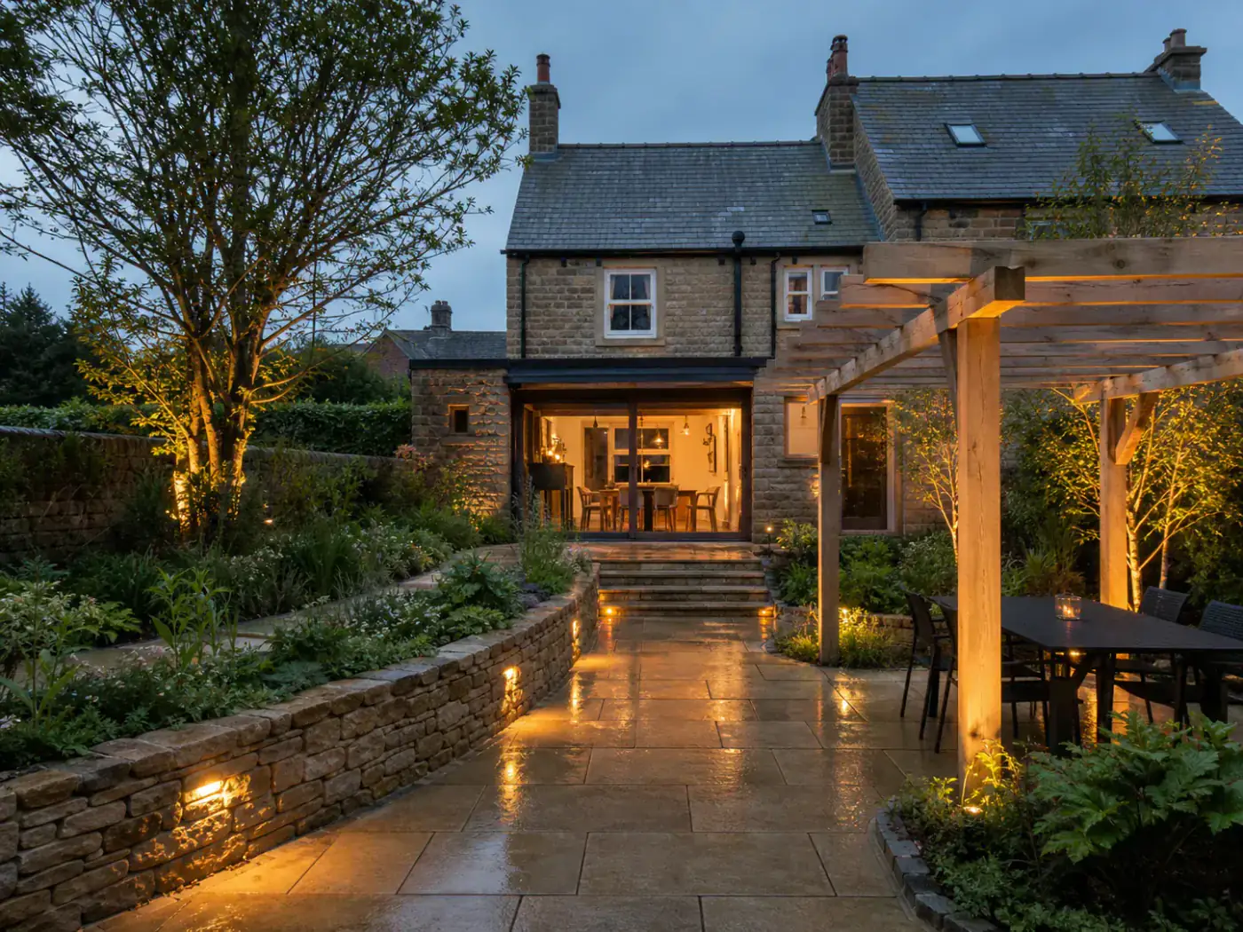 Concept image showing a completed Yorkshire garden terrace