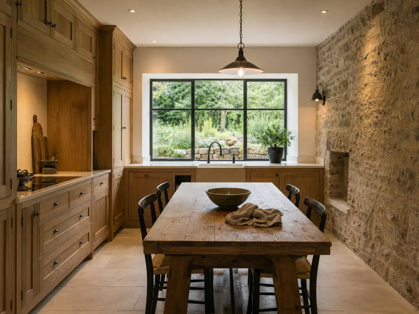 Concept image of an oak kitchen in a Yorkshire stone house