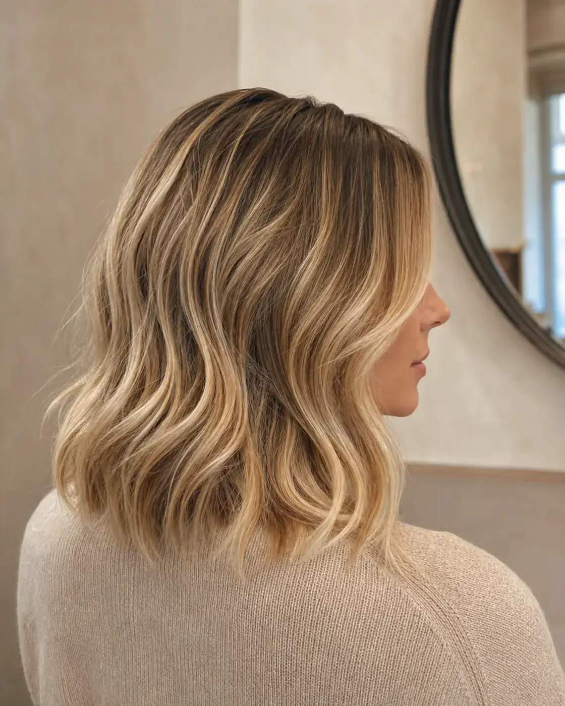 Concept portrait of dimensional honey blonde balayage