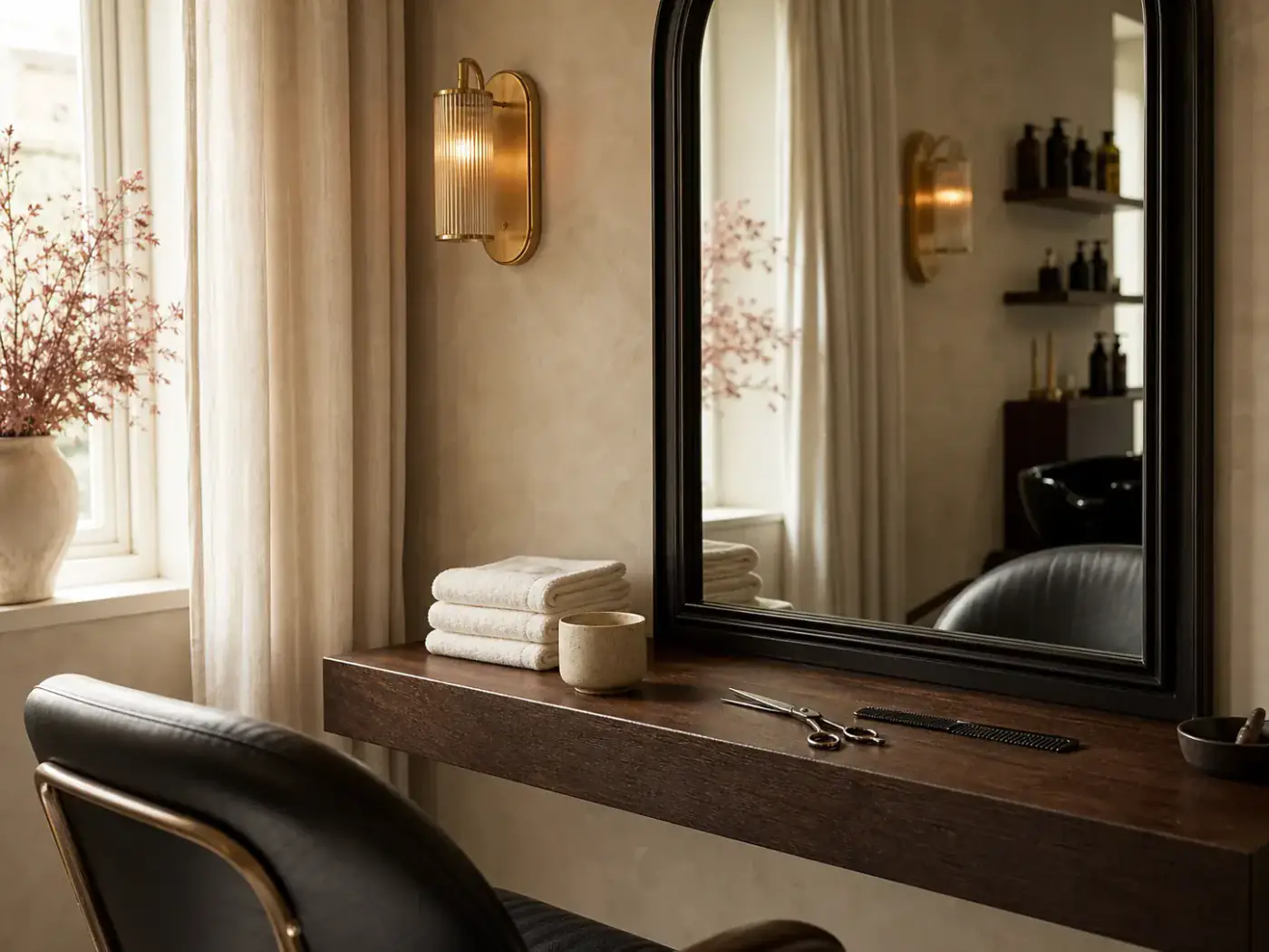 Concept image of a calm contemporary salon styling station