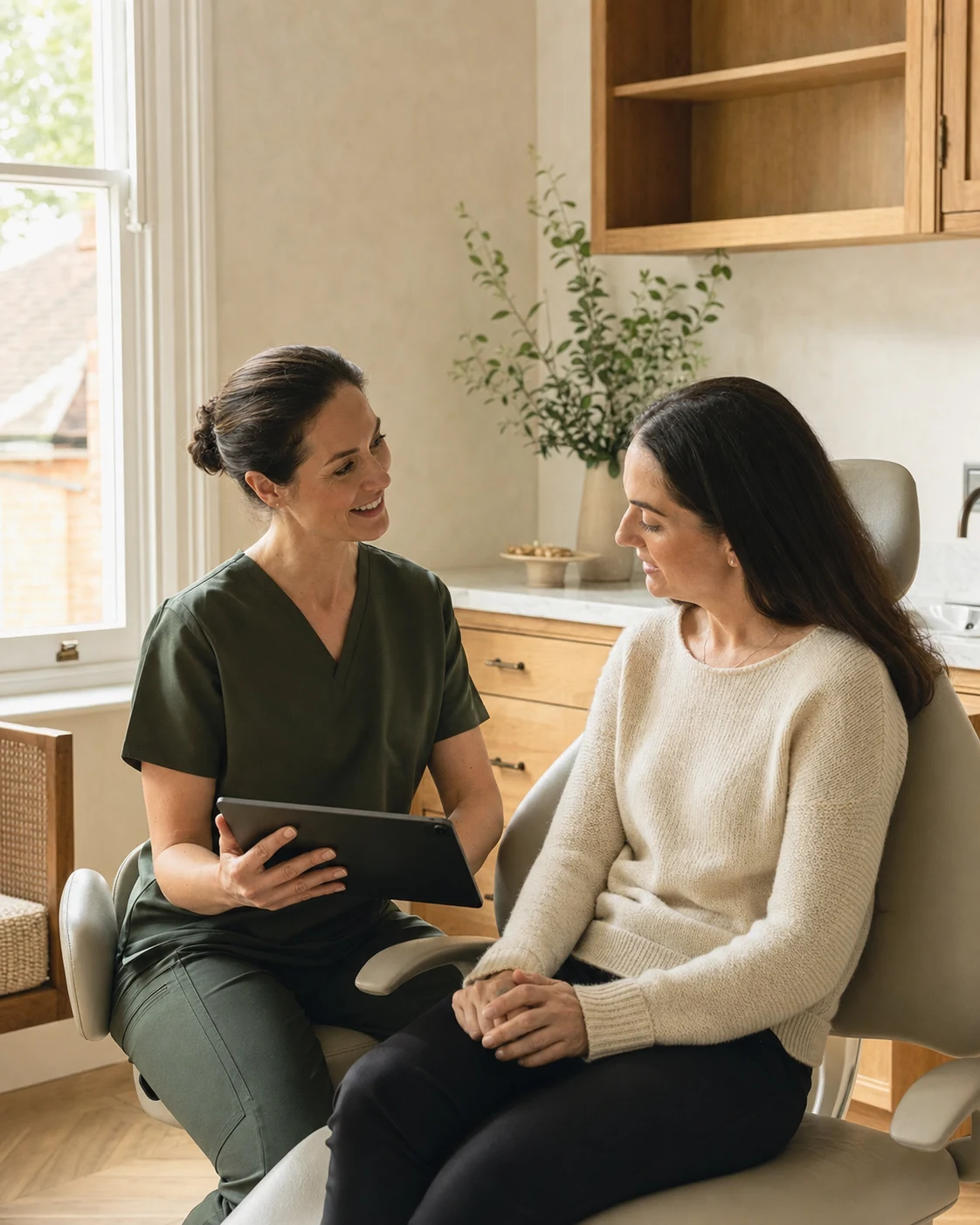 A dentist discussing a treatment plan with a patient