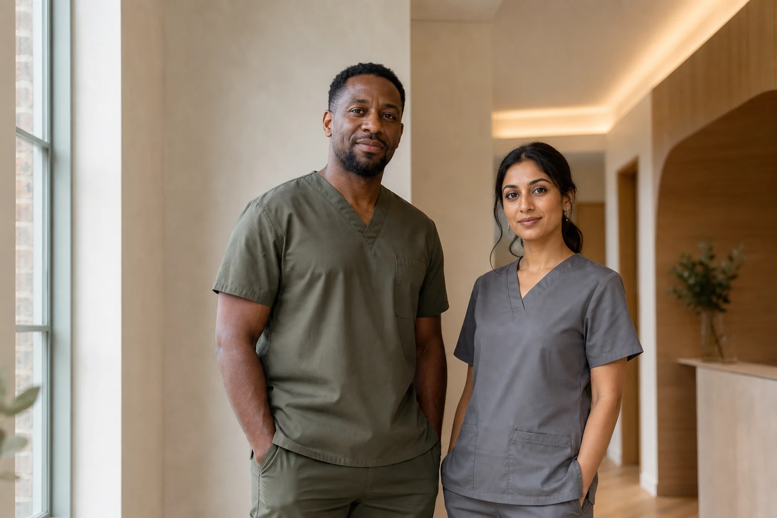 Two clinicians in a contemporary dental practice